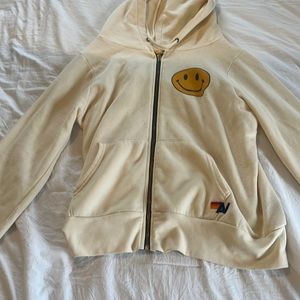 Cream aviatior Nation smiley hoodie